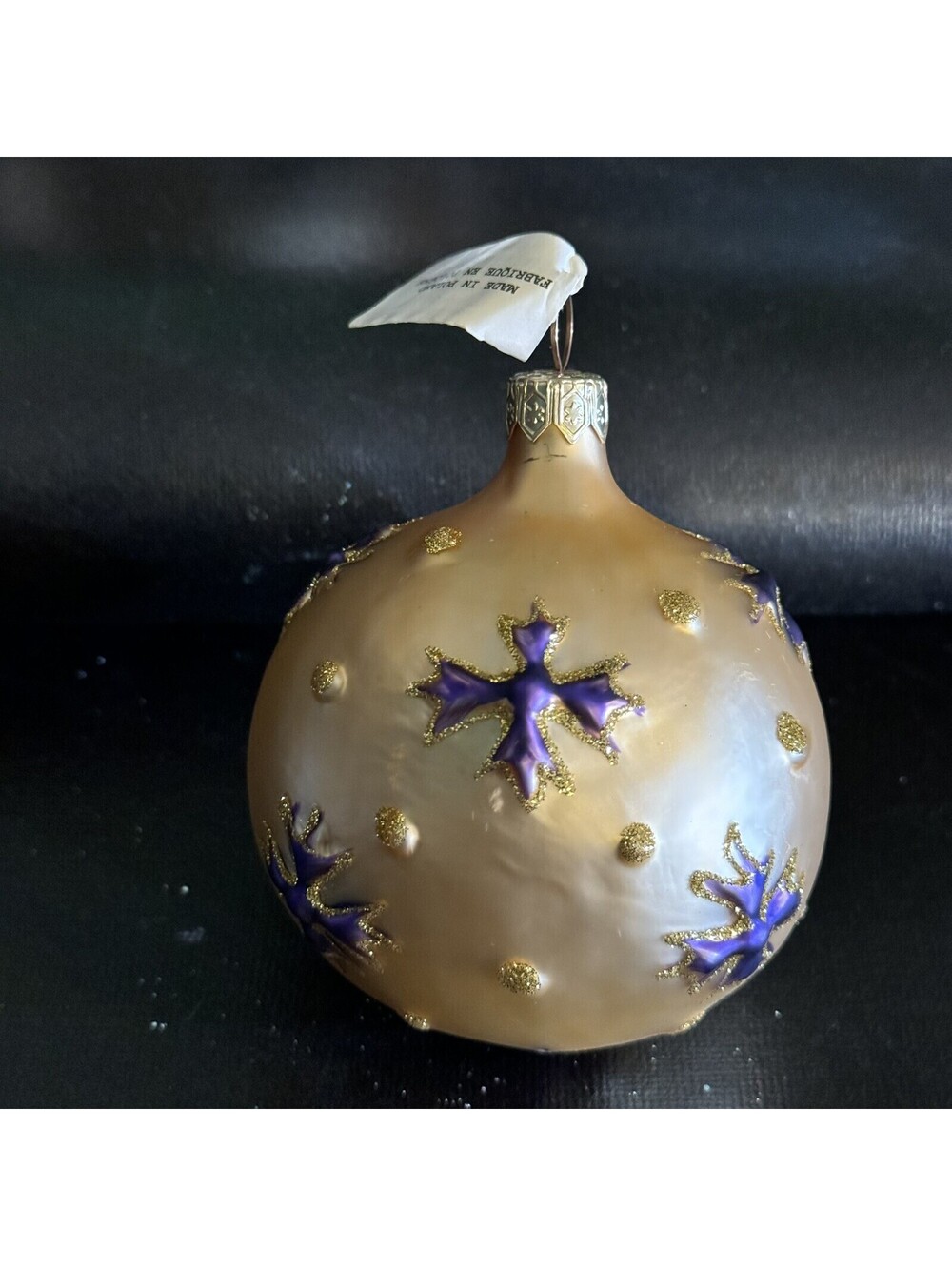Vtg Bombay Hand Blown Gold & Purple Christmas Bulb Ornament Made In Poland New!